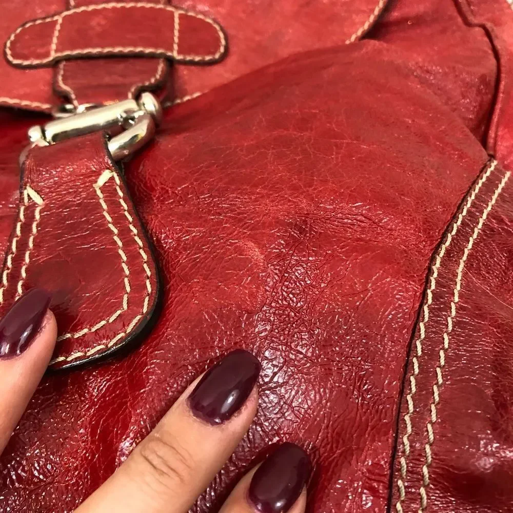 Abro Large Red Leather Italian Made Bag‎ Purse Tote